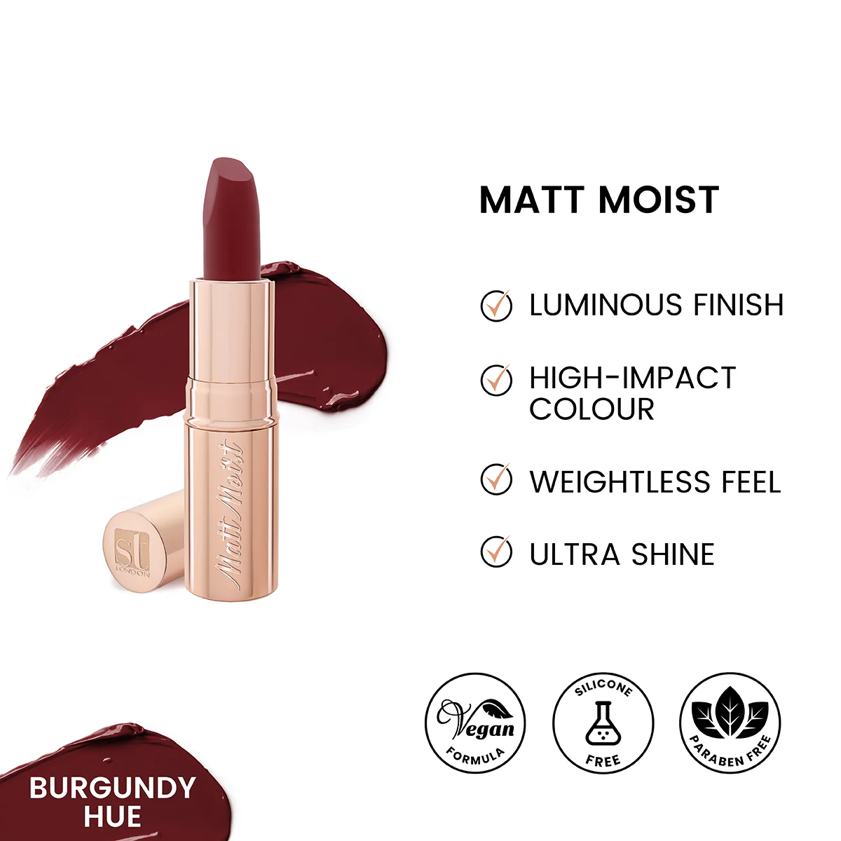 ST London - Matt Moist Long-Lasting Lipstick - Burgundy Hue ST London - Matt Moist Long-Lasting Lipstick - Burgundy Hue price in Pakistan
