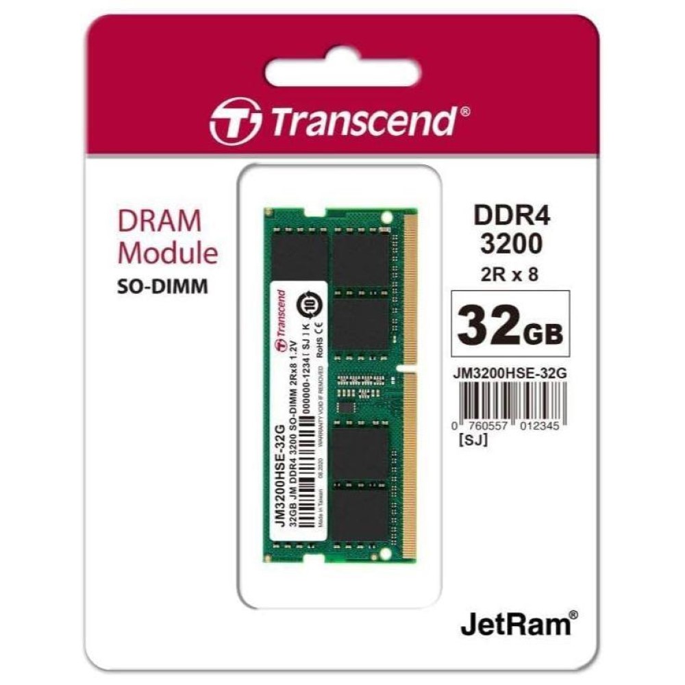 Transcend JetFlash 1x 3200MHz C22 DDR4 SO DIMM Laptop Memory 32GB 32GB RAM Transcend JetFlash 1x 3200MHz C22 DDR4 SO DIMM Laptop Memory 32GB 32GB RAM price in Pakistan
