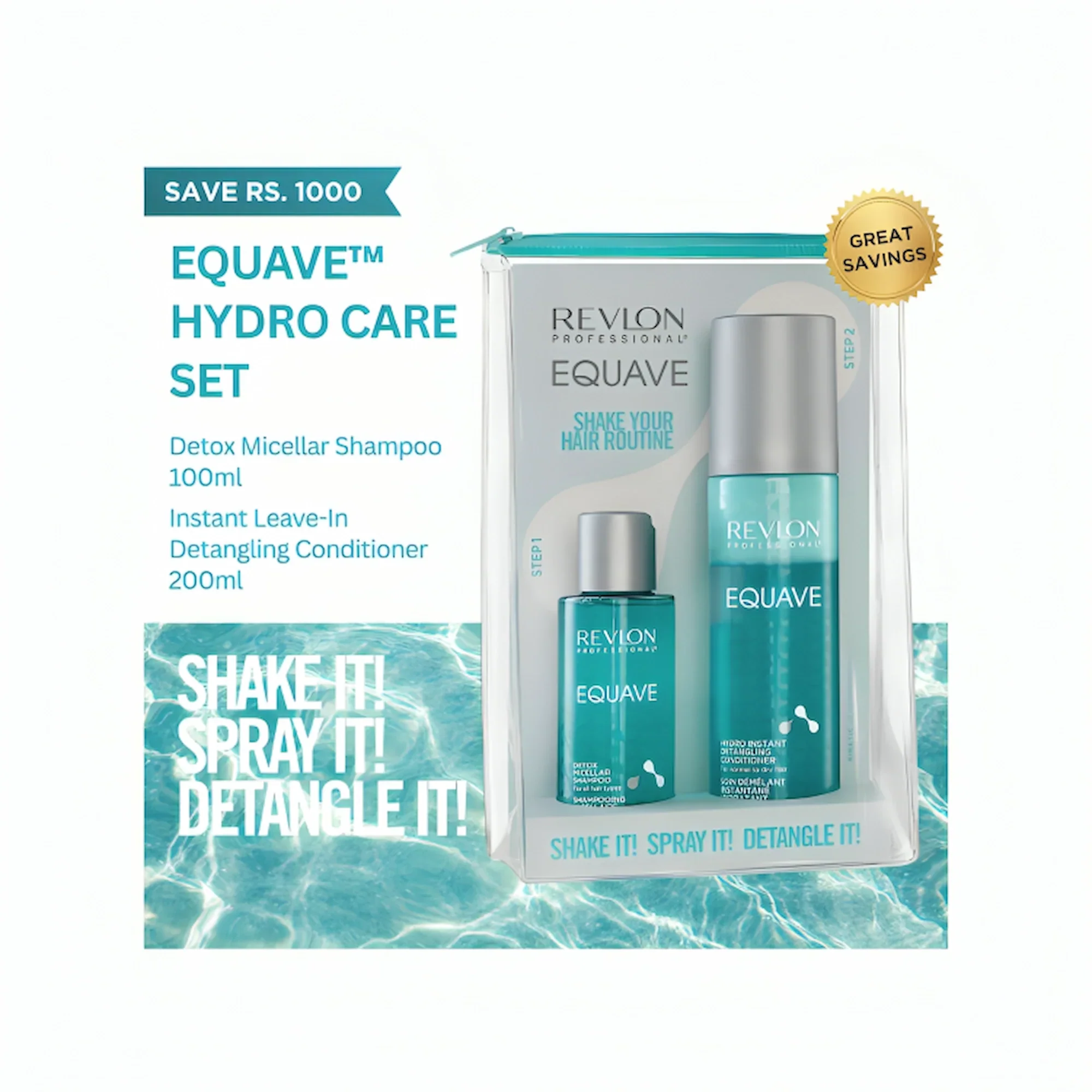 Revlon Professional - EQUAVE™ Hydro Care Set: Deep Cleansing Detox Micellar Shampoo 100ml and Instant Detangling Conditioner 200ml Revlon Professional - EQUAVE™ Hydro Care Set: Deep Cleansing Detox Micellar Shampoo 100ml and Instant Detangling Conditioner 200ml price in Pakistan